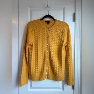 Lands End Women’s Cable Knit Mustard Yellow Cotton Cardigan Size Large